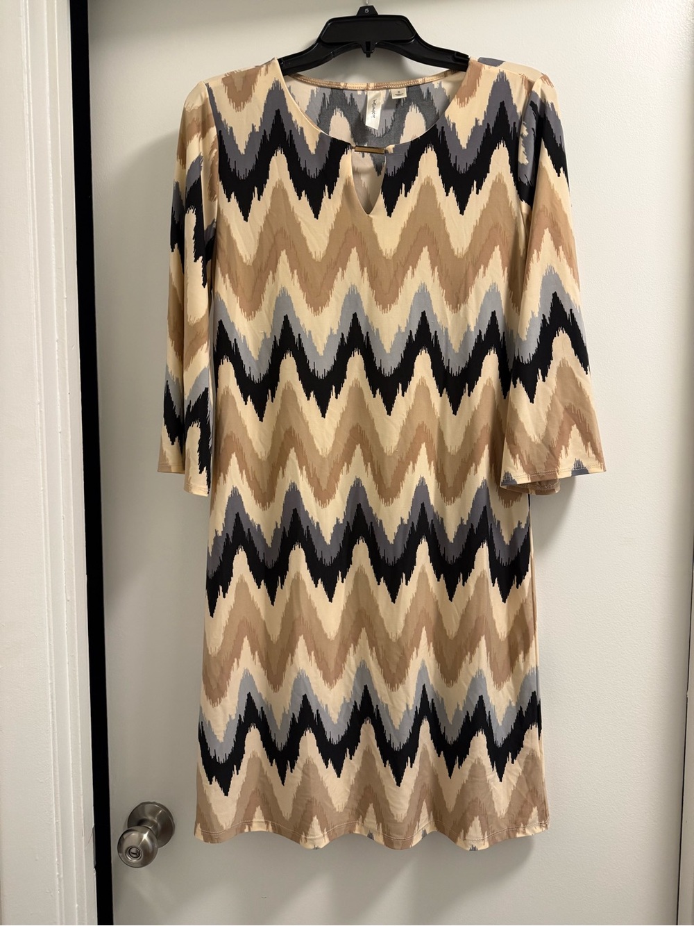 Tacera Neutral Chevron Shift Dress in Tan, Black, Gray, Cream